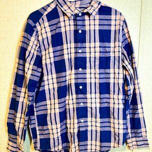 American Eagle Size M Classic Fit Navy & Pink Plaid Cotton Button Down Shirt